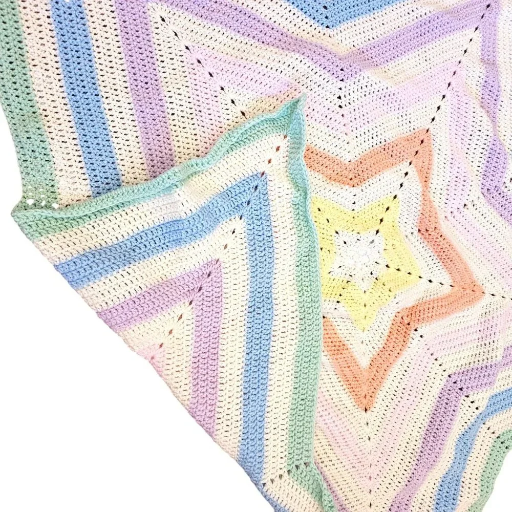 Handmade Crochet Star Baby Blanket Afghan Pastel Rainbow  53